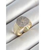 Pirinç Sekizgen Figür Zirkon Taşlı Gold Renk Ayarlanabilir Kadın Yüzük (Çok Renkli)