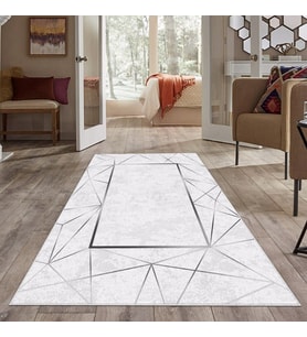 Gri Silver İşlemeli Yıkanabilir Kaymaz Taban Leke Tutmaz Modern Salon Halısı ve Yolluk