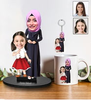 Anneler Gününe Özel Tesettürlü Karikatür Biblo Anahtarlık Ve Kupa Hediye Seti 124
