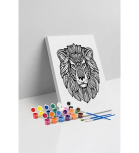 Aslan Desenli Mandala Tuval Boyama Seti 40x50 cm