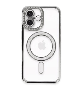 Apple iPhone 16 Plus Kılıf Joke Simli Magneticsafe Kılıf - Gri