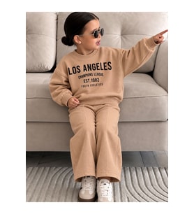Miniğimin Cicileri Los Angeles Pantolonlu Kız Çocuk Takım - Kahve