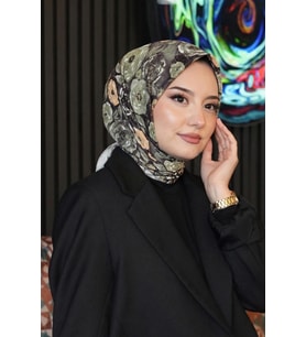 Bahar Desen Haki Soft Pamuk Eşarp (Standart)
