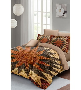 Lastikli Çarşaflı %100 Pamuk Saten Çift Kişilik Nevresim Takımı Wicker Flower