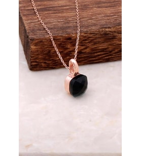 Oniks Taşlı Rose Gümüş Kolye 1552