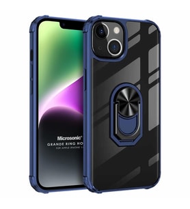 Microsonic Apple iPhone 14 Plus Kılıf Grande Clear Ring Holder Lacivert