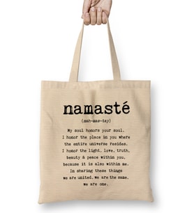 Namaste Yazı Meditasyon 02 Bez Çanta Uzun Saplı