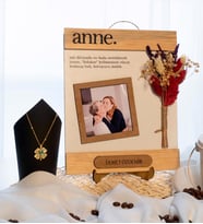 Anneye Özel Ahşap Fotoğraflı Çerçeve ve Kolye Hediye Seti (Model 1)