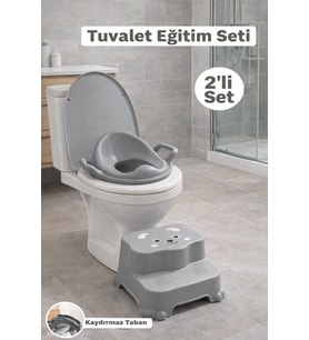 Basamaklı Çocuk Taburesi ve Kulplu Klozet Adaptörü 2'li Tuvalet Eğitim Seti