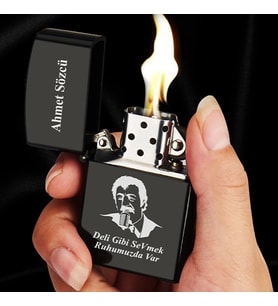 Kişiye Özel İsimli Benzinli Siyah Zippo Çakmak - Müslüm Gürses Baba Baskılı