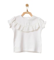 Andywawa Kız Bebek Önden Fırfırlı Detaylı Beyaz Tshirt AC21753 (Ekru)