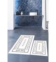 EVDEYA Baskılı Yıkanabilir Desenli Bathroom Yazılı Banyo Paspası Klozet Takımı, KLOZET-5-BEYAZ, (Beyaz)
