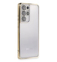 Newface Samsung Galaxy S21 Ultra Kılıf Razer Lensli Silikon - Gold
