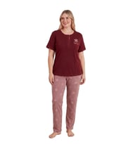 Modalove Kadın Battal Bambu Viskon Kumaş Kısa Kol Pijama Takımı (Bordo)