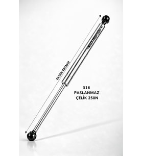 PASLANMAZ 316 GAZLI AMORTİSÖR - Taka 485mm 250N - Tekne ve Yat Tipi (Siyah)