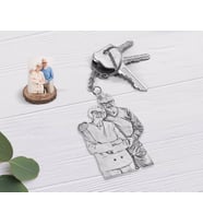 BK Gift Kişiye Özel Tam Boy Karakalem Büyükanne ve Büyükbaba Şeffaf Pleksi Anahtarlık-1 (Beyaz)