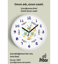 İsme Özel Güneş ve Gökkuşağı Çocuk Odası Duvar Saati Orta Boy 30 cm Beyaz Camlı Sessiz