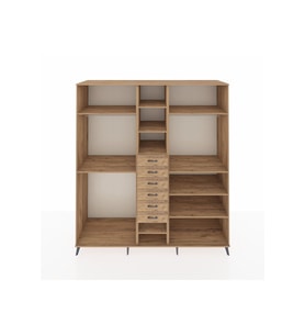 Kronos Dolap 10 Raflı 6 Çekmeceli 3 Askılı 220x59x243 Çam-Çam/Çam