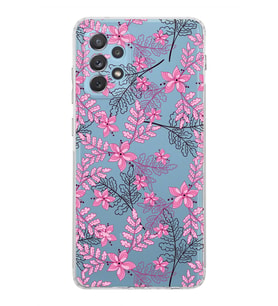 Samsung Galaxy A72  Kamera Korumalı  Kapak Floral Pembe Tasarımlı  Şeffaf Kılıf