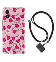 TCL 303 Kılıf Resimli Boyun Askılı İpli Desenli Silikon Heart Lollipop 1414