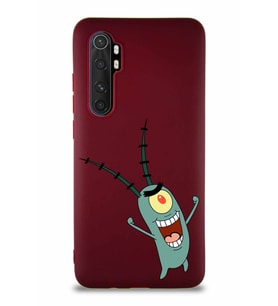 Xiaomi Mi Note 10 Lite Soft Premier Kapak Plankton Tasarımlı Silikon Kılıf - Mürdüm (Şeffaf)