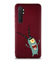 Xiaomi Mi Note 10 Lite Soft Premier Kapak Plankton Tasarımlı Silikon Kılıf - Mürdüm (Şeffaf)
