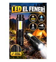 2000 Lümen LED El Feneri Suya Dayanıklı Odaklanabilir Klipsli Şarjlı Kamp Feneri