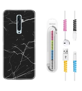 Oppo Reno 2Z 4 Lite 4 Pro 5 6 7 A31 Kılıf Kablo Koruma Spiral Silikon Siyah Mermer 1299