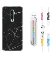Oppo Reno 2Z 4 Lite 4 Pro 5 6 7 A31 Kılıf Kablo Koruma Spiral Silikon Siyah Mermer 1299