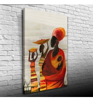 Turuncu ve Gri Tonlarda Afrika Yerli Kadınlar Kanvas Tablo 50 x 70