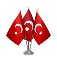 Masa Üstü Osmanlı Devleti Bayrağı Türk Bayrağı Üçlü Krom Direk Masa Bayrak Seti