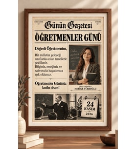 Çerçeveli Kişiye Özel Öğretmenler Günü Gazete Afişi