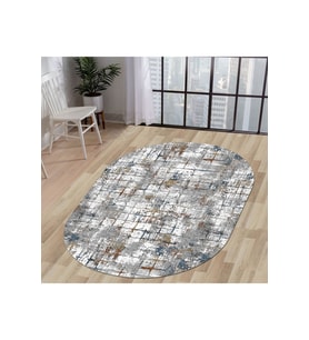 Dijidekor Halı Multi Cool KY7005 Yıkanabilir Oval Kesme İnce Yolluk Kilim Salon Halısı Modelleri (Mavi)
