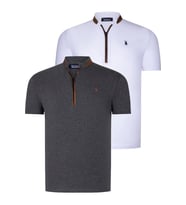 İKİLİ SET T8571 DEWBERRY FERMUARLI ERKEK T-SHIRT-ANTRASİT-BEYAZ