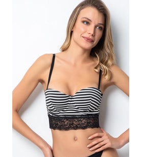 Miorre Push-Up Dolgulu Çizgili Dantelli Büstiyer