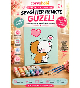 Corvo hobi Sayılarla Boyama 20x20 Cm Tuval Seti Fırça Boya Dahil Çıtaya Gerili - SARILAN AYICIKLAR