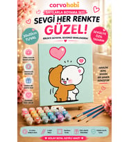Corvo hobi Sayılarla Boyama 20x20 Cm Tuval Seti Fırça Boya Dahil Çıtaya Gerili - SARILAN AYICIKLAR