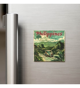 Filipinler Philippines - Posta Pulu Temalı Ülke - Baskılı Buzdolap Magneti Kare - 9x9 cm