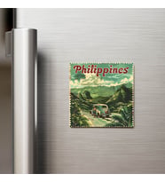 Filipinler Philippines - Posta Pulu Temalı Ülke - Baskılı Buzdolap Magneti Kare - 9x9 cm