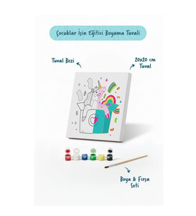 Unicorn Sürpriz Kutusu Çocuk Boyama Tuvali – Şövalesiz Eğitici Boyama Seti 20x20 cm