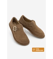 Marco Bellini 010 Kadın Süet Hakiki Deri Loafer Bantlı Maskülen Günlük Ayakkabı (Vizon)