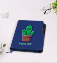 BK Gift Kişiye Özel Kaktüs Tasarımlı Lacivert Termo Deri Defter-3