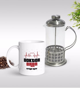 BK Gift Kişiye Özel Doktor Baba Tasarımlı Kupa & French Press Seti-2 (Model 1)