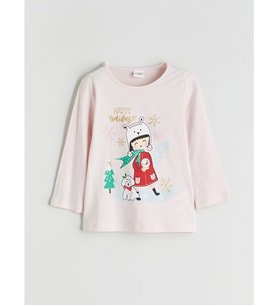 LCW Kids Pembe Bisiklet Yaka Uzun Kollu Baskılı Kız Çocuk Pijama Üst