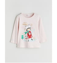 LCW Kids Pembe Bisiklet Yaka Uzun Kollu Baskılı Kız Çocuk Pijama Üst