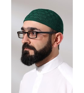 Kabartma Desen Örgülü Platinum Namaz Takkesi Yeşil