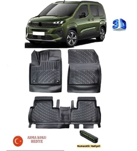 Rizline Peugeot Rifter 2019 Sonrası Uyumlu 3D Havuzlu Paspas ASMA KOKU VE NUMARATÖR HEDİYELİ