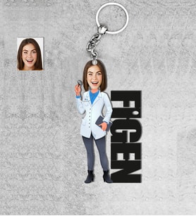 Kişiye Özel İsimli Doktor Kadın Ahşap Anahtarlık-2