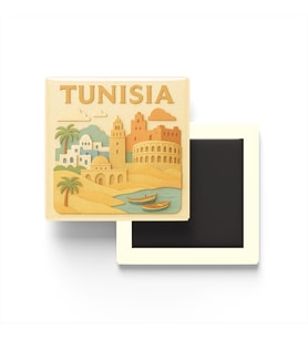 Tunus - Tunisia - Paper Cut Art - Baskılı Buzdolap Magneti Kare - 9x9 cm