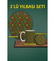 Yılbaşı Temalı 3'lü Mousepad Kupa ve Bardak Altlığı Seti